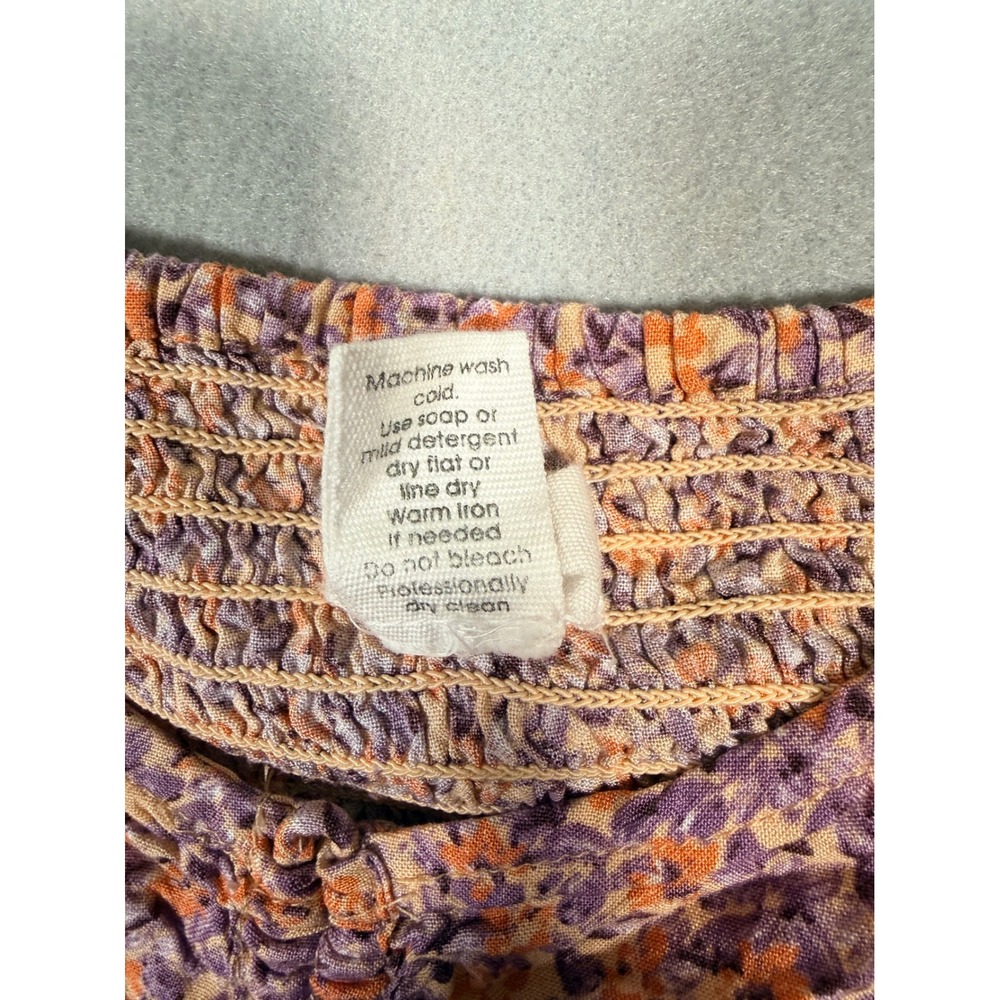Japna Women Purple Orange Floral Smocked Peplum Blouse Square Neck Large - Picture 6 of 8